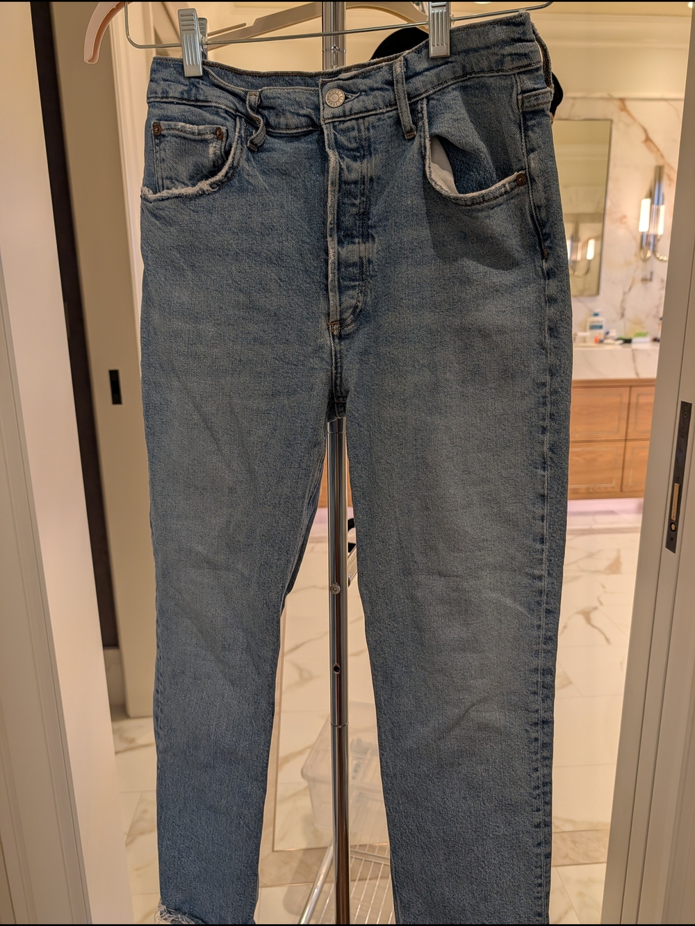 Agolde Riley Long Blue Denim Jeans - Classic Straight Fit